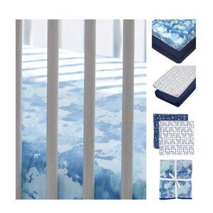 Honest Baby Boy Nursery Organic Cotton Bedding Blue Watercolor Print 7 pc Set